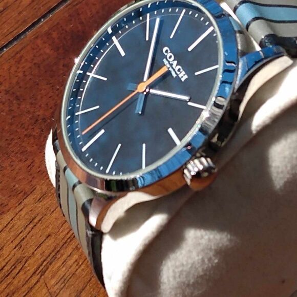 Mens or Womens Coach Watch with Leather Striped Band Running main image 8